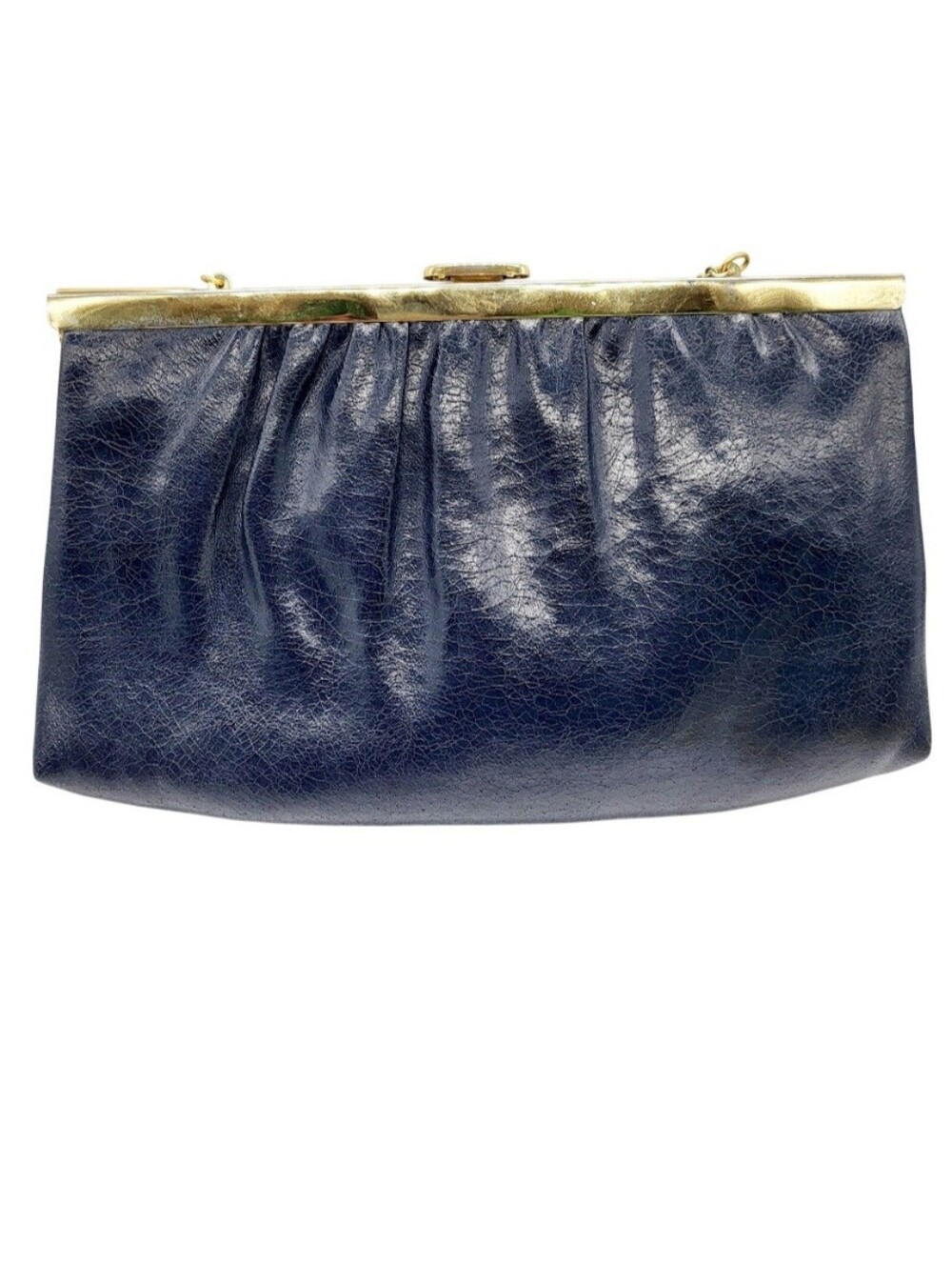 Vintage Mardane USA Navy Blue and Gold Leather Convertible Shoulder Bag Clutch